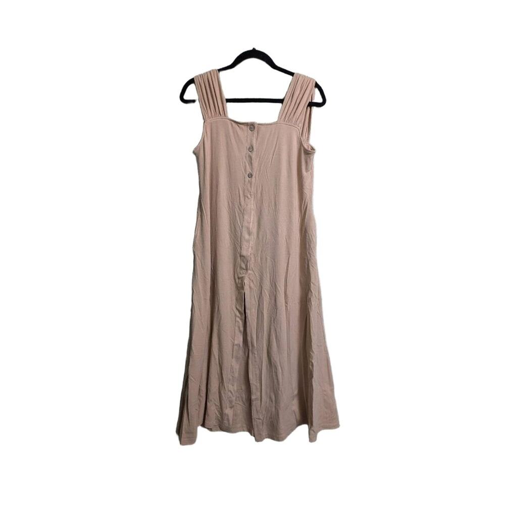 Nap Loungewear Beige Sleeveless Square Neck Button Front Pockets Midi Dress S